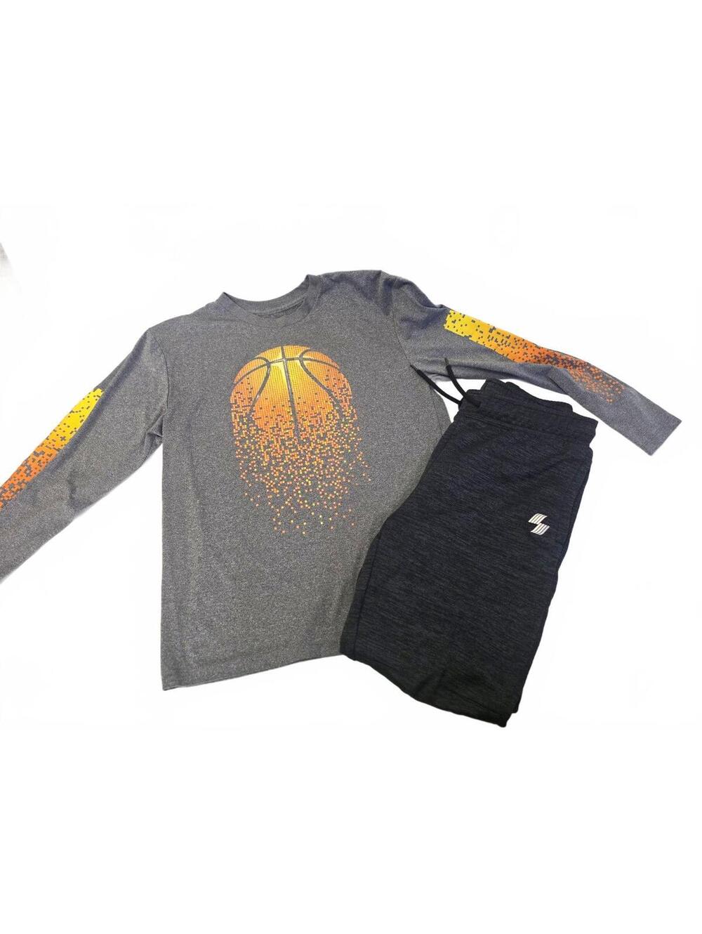 Tek Gear Boys XL 2pc Set Long Sleeve Graphic Tee & Jogger Pants Gray/Black